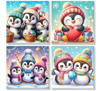 Lxmsja 4 Pack Paint by Numbers Winter for Adults with Frame, Painting by Numbers Penguin for Kids on Canvas, DIY Acrylic Painting Kit Christmas Gifts for Home Wall Decor, 8x8inch