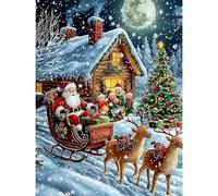 Lxmsja 5D Christmas Night Diamond Painting Kits for Adults Beginners, Diamond Art Santa Claus Kits, Full Drill Diamond Crystal Gem Art Kits Christmas Gifts for Home Wall Decor 30x40cm