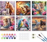 Lxmsja 6 Pack Animals Paint by Numbers for Adults Beginner with Frame, Horse Dog Cat Painting by Numbers on Canvas, DIY Acrylic Birds Tiger Painting Kit Art and Crafts Gifts for Home Decor, 8x8inch