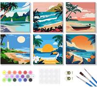 Lxmsja 6 Pack Framed Paint by Numbers for Adults Beginner, Landscape Painting by Numbers Kit for Adults Canvas Kits, Easy DIY Acrylic Pigment Drawing Paintwork for Home Wall Decor, 8x8in/20x20cm