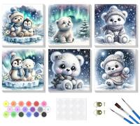 Lxmsja 6 Pack Paint by Numbers Polar Bear for Adults Beginner with Frame, Painting by Numbers Aurora for Adults on Canvas, Diy Acrylic Painting Kit for Home Wall Decor, 8x8inch