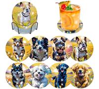 Lxmsja 8 Pcs Dog Diamond Painting Coasters with Stand, 5D Animals Diamonds Kit Diamond Art Adults, Cork Coasters for Drinks, Coffee and Bar Tea, Crafts Adults