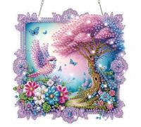 Lxmsja Birds Diamond Art Hanging Kits for Adults, Diamond Art Suncatchers Forest, 5D Special Shape Diamond Painting Flowers Pendant Window Ornament Gifts for Home Wall Door Garden Decor