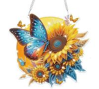Lxmsja Butterfly Diamond Art Hanging Ornaments with Chain for Adults, Special Shaped Diamond Painting Sunflower Pendant Kits, Hanging Crystal Suncatcher Gem Art Kits for Home Door Wall Decor Gifts