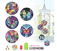 Lxmsja Butterfly Diamond Art Painting Wind Chimes for Garden, Hanging Crystal Suncatcher, Diamond Painting Kits for Adults Kids, Mosaic Kits for Adults, Wind Chimes Indoor Outdoor Home Decor