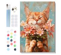 Lxmsja Cat with Flowers Paint by Numbers for Adults Beginner with Frame, Animals Painting by Numbers for Adults on Canvas, DIY Acrylic Painting Kit Art and Crafts Gifts for Home Decor, 8x12inch