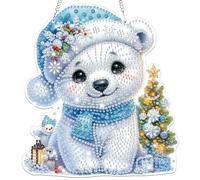 Lxmsja Christmas Art Hanging Ornaments with Chain, Special Shaped Diamond Painting Kits for Adults and Beginners, Polar Bear Pendant Crystal Gem Art Kit, Home Decor Gift
