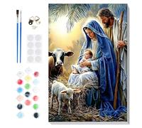Lxmsja Christmas Paint by Numbers for Adults Beginners with Frame, Nativity Painting by Numbers on Canvas, DIY Acrylic Painting Kit Art and Crafts Christmas Gifts for Home Wall Decor, 8x12inch