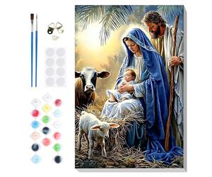 Lxmsja Christmas Paint by Numbers for Adults Beginners with Frame, Nativity Painting by Numbers on Canvas, DIY Acrylic Painting Kit Art and Crafts Christmas Gifts for Home Wall Decor, 8x12inch