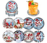 Lxmsja Christmas Snowman Diamond Art Coasters Set of 8 with Holder, Gnome Diamond Painting Kits for Adults Beginners, DIY Funny Drinks Coaster with Cork, New Home for Women Table Decor