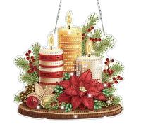 Lxmsja Christmas Wreath Diamond Art Hanging Ornaments for Adults Kids, Special Shaped Diamond Painting Candle Kits, Hanging Crystal Gem Art Pendent Kits Suncatchers for Windows Door Wall Decor