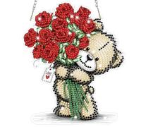 Lxmsja Diamond Art Hanging Bears Ornaments with Chain, Special Shaped Diamond Painting Rose Pendant Kits for Adults, Crystal Gem Art Suncatchers Kits, Mother's Day Gifts for Home Decor