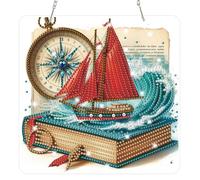 Lxmsja Diamond Art Hanging Kits for Adults, Diamond Art Suncatchers Nautical Adventure with Compass & Book, 5D Special Shape Diamond Painting Pendant Window Ornament Gifts for Home Decor