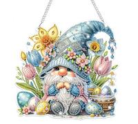 Lxmsja Easter Diamond Art Hanging Kits for Adults, Diamond Art Suncatchers Gnome, 5D Special Shape Diamond Painting Tulip Pendant Window Ornament Easter Gifts for Home Wall Door Decor