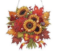 Lxmsja Flowers Diamond Art Hanging Ornaments with Chain for Adults Kids, Special Shaped Halloween Diamond Painting Pendant Kits, Hanging Crystal Suncatcher Gem Art Kits for Home Door Wall Decor Gifts