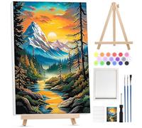Lxmsja Framed Paint by Numbers for Adults Beginner with Wooden Easel, Landscape Painting by Numbers for Adults on Canvas, DIY Acrylic Painting Kit Art and Crafts for Home Wall Decor, 8x12inch