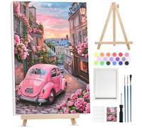 Lxmsja Framed Paint by Numbers for Adults Beginner with Wooden Easel, Landscape Painting by Numbers for Adults on Canvas, DIY Acrylic Painting Kit Art and Crafts for Home Wall Decor, 8x12inch