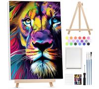 Lxmsja Framed Paint by Numbers Lion for Adults Beginner with Wooden Easel, Animal Painting by Numbers Lion for Adults on Canvas, DIY Acrylic Painting Kit Art and Crafts for Home Wall Decor, 8x12inch