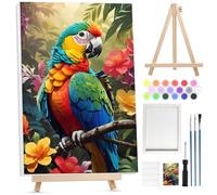 Lxmsja Framed Paint by Numbers Parrot for Adults Beginner with Wooden Easel, Bird Painting by Numbers for Adults on Canvas, DIY Acrylic Painting Kit Art and Crafts for Home Wall Decor, 8x12inch