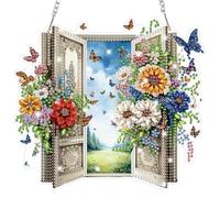 Lxmsja Garden Scene Diamond Art Hanging Kits for Adults, Diamond Art Suncatchers Enchanted Flower Door, 5D Special Shape Diamond Painting Pendant Window Ornament Gifts for Home Wall Decor