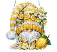 Lxmsja Gnome Diamond Art Hanging Kits for Adults, Diamond Art Suncatchers Lemon, 5D Special Shape Diamond Painting Pendant Window Ornament Gifts for Home Wall Door Garden Decor