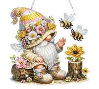 Lxmsja Gnome Diamond Art Hanging Ornaments with Chain for Adults Kids, Special Shaped Diamond Painting Flowers Pendant Kits, Hanging Crystal Suncatcher Gem Art Kits for Home Door Wall Decor Gifts