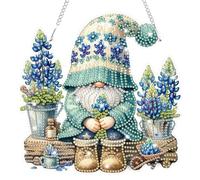 Lxmsja Gnome Diamond Art Hanging Ornaments with Chain for Adults Kids, Special Shaped Diamond Painting Flowers Pendant Kits, Hanging Crystal Suncatcher Gem Art Kits for Home Door Wall Decor Gifts