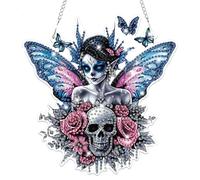 Lxmsja Halloween Diamond Art Hanging Ornaments with Chain for Adults Kids, Special Shaped Fariy Diamond Painting Pendant Kits, Gothic Hanging Crystal Suncatcher Gem Art Kits for Home Door Wall Decor