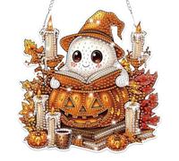 Lxmsja Halloween Diamond Art Hanging Ornaments with Chain for Adults Kids, Special Shaped Ghost Diamond Painting Pendant Kits, Hanging Crystal Suncatcher Gem Art Kits for Home Door Wall Decor