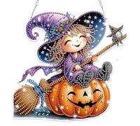 Lxmsja Halloween Diamond Art Hanging Ornaments with Chain for Adults Kids, Special Shaped Magician Diamond Painting Pendant Kits, Hanging Crystal Suncatcher Gem Art Kits for Home Door Wall Decor