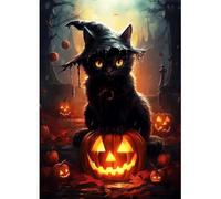 Lxmsja Halloween Diamond Art Kits Adults Beginners, 5D Black Cat Diamond Painting Kits for Adults, DIY Full Drill Diamond Painting Crystal Gem Art Kits Halloween Gifts for Home Wall Decor 30x40cm