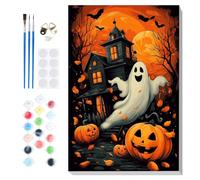 Lxmsja Halloween Framed Paint by Numbers for Adults Beginners, Ghost Castle Painting by Numbers on Canvas, DIY Acrylic Pumpkin Painting Art and Crafts Kit Gifts for Home Wall Decor, 8x12in
