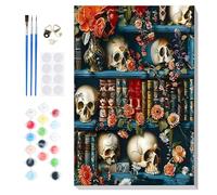 Lxmsja Halloween Paint by Numbers for Adults Beginner with Frame - 12x16inch, Skull Bookshelf Painting by Numbers for Adults on Canvas, DIY Acrylic Painting Kit Art and Crafts Gifts for Home Decor