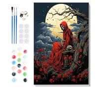 Lxmsja Halloween Paint by Numbers for Adults Beginner with Frame - 12x16inch, Skull Painting by Numbers for Adults on Canvas, DIY Acrylic Skeleton Painting Kit Art and Crafts Gifts for Home Decor