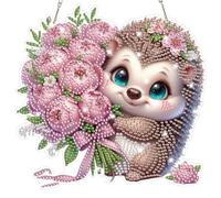 Lxmsja Hedgehog Diamond Art Hanging Kits for Adults, Diamond Art Suncatchers Flowers, 5D Special Shape Diamond Painting Pendant Window Ornament Valentine's Day Gifts for Home Wall Decor