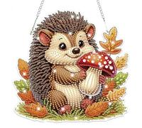 Lxmsja Hedgehog Diamond Art Hanging Ornaments with Chain for Adults Kids, Special Shaped Fall Diamond Painting Pendant Kits, Hanging Crystal Suncatcher Gem Art Kits for Home Door Wall Decor Gifts