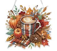 Lxmsja Hot Chocolate Diamond Art Hanging Ornaments with Chain for Adults Kids, Special Shaped Halloween Diamond Painting Pendant Kits, Hanging Crystal Suncatcher Gem Art Kits for Home Door Wall Decor