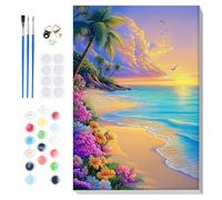Lxmsja Landscape Paint by Numbers for Adults Beginner with Frame, Sea Beach Painting by Numbers for Adults on Canvas, DIY Acrylic Oil Painting Kit Art and Crafts Gifts for Home Wall Decor, 8x12inch
