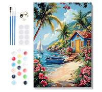Lxmsja Landscape Paint by Numbers for Adults Beginner with Frame, Sea Beach Painting by Numbers for Adults on Canvas, DIY Acrylic Oil Painting Kit Art and Crafts Gifts for Home Wall Decor, 8x12inch