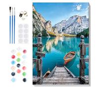 Lxmsja Landscape Paint by Numbers for Adults Beginner with Frame, Seaside Beach Painting by Numbers for Adults on Canvas, DIY Acrylic Painting Kit Art and Crafts Gifts for Home Wall Decor, 8x12inch