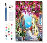 Lxmsja Landscape Paint by Numbers for Adults Beginner with Frame, Seaside Painting by Numbers for Adults on Canvas, DIY Acrylic Beach Painting Kit Art and Crafts Gifts for Home Decor, 8x12in