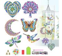 Lxmsja Mandala Diamond Art Painting Wind Chimes for Garden, Diy Hanging Crystal Suncatcher, Diamond Painting Kits for Adults Kids, Mosaic Kits for Adults, Wind Chimes Indoor Outdoor Home Decor