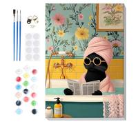 Lxmsja Paint by Numbers Black Cat for Adults Beginners with Frame, Painting by Numbers Cat in a Bath on Canvas, DIY Acrylic Oil Painting Kit Art and Crafts Gifts for Home Wall Decor, 8x12inch