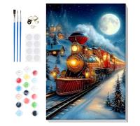 Lxmsja Paint by Numbers Christmas Eve for Adults Beginners with Frame, Painting by Numbers Train on Canvas, Diy Acrylic Painting Kit Art and Crafts for Home Wall Decor, 8x12inch