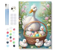 Lxmsja Paint by Numbers Duck for Adults Beginners with Frame, Painting by Numbers Ducks on Canvas, DIY Acrylic Painting Kit Art and Crafts Easter Gifts for Home Wall Decor, 8x12inch