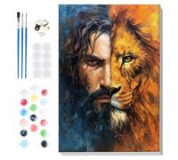 Lxmsja Paint by Numbers Jesus for Adults Beginners with Frame, Painting by Numbers Jesus and Lion on Canvas, DIY Acrylic Oil Painting Kit Art and Crafts Gifts for Home Wall Decor, 8x12inch