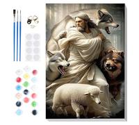 Lxmsja Paint by Numbers Jesus for Adults Beginners with Frame, Painting by Numbers Wolves on Canvas, DIY Acrylic Oil Painting Lamb Kit Art and Crafts Gifts for Home Wall Decor, 8x12inch