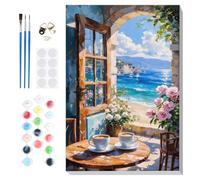 Lxmsja Paint by Numbers Landscape for Adults Beginners with Frame, Painting by Numbers Cafe on Canvas, DIY Acrylic Oil Painting Kit Art and Crafts Gifts for Home Wall Decor, 8x12inch