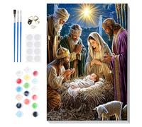 Lxmsja Paint by Numbers Nativity Scene for Adults Beginners with Frame, Christmas Painting by Numbers on Canvas, Diy Acrylic Painting Kit Art and Crafts for Home Wall Decor, 8x12inch