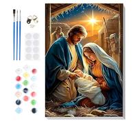 Lxmsja Paint by Numbers Nativity Scene for Adults Beginners with Frame, Christmas Painting by Numbers on Canvas, Diy Acrylic Painting Kit Art and Crafts for Home Wall Decor, 8x12inch